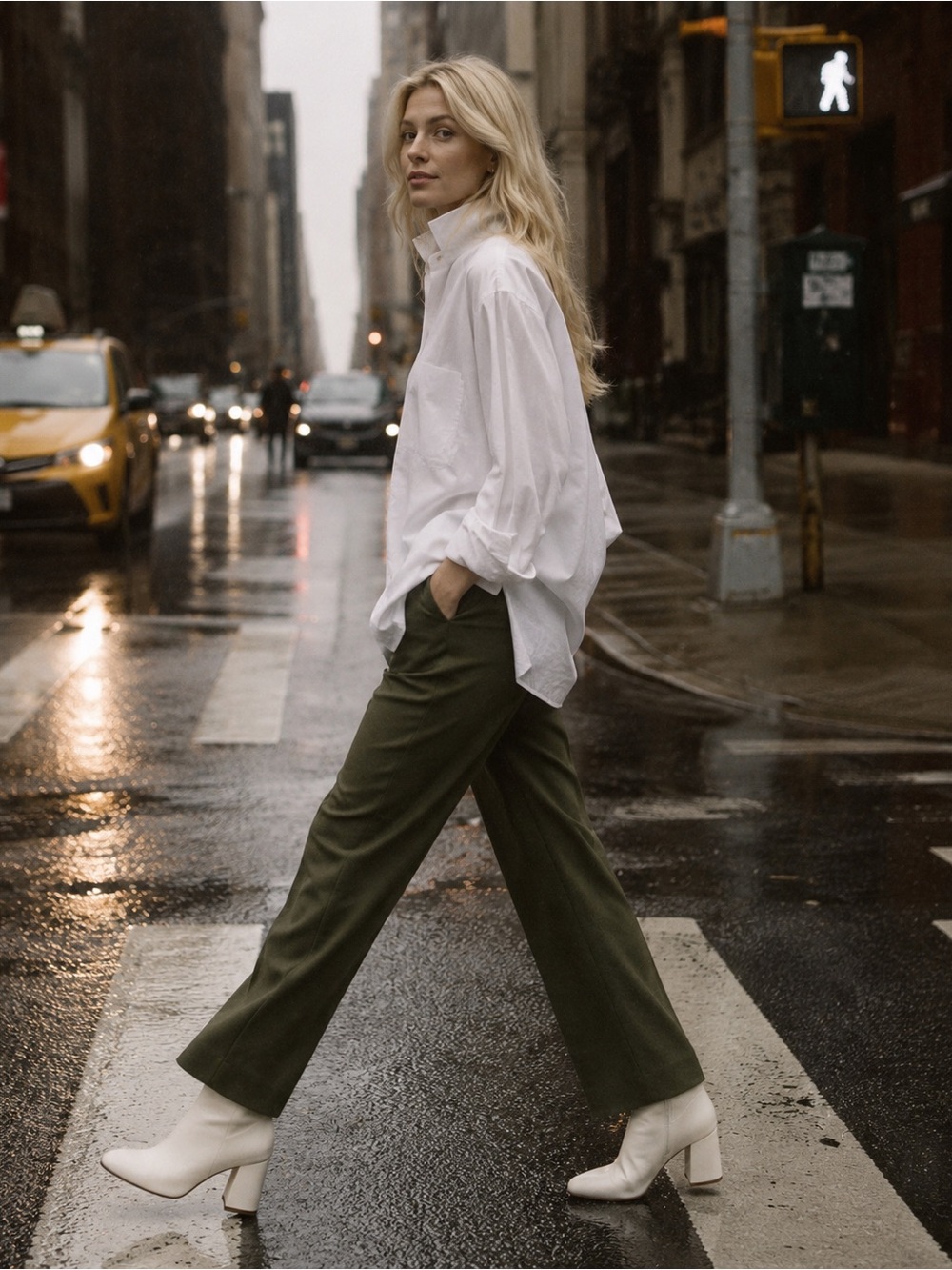 Quince Olive Green Straight-Leg Trousers